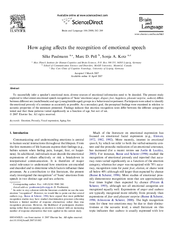 (PDF) How aging affects the recognition of emotional speech