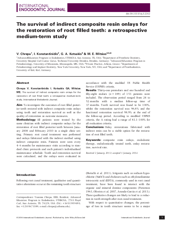 (PDF) The survival of indirect composite resin onlays for the ...