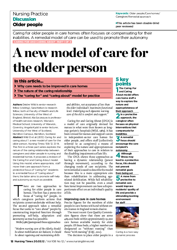 (PDF) Implementing a care model for the older person