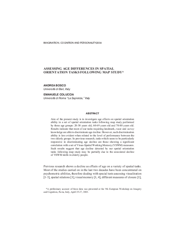(PDF) Assessing Age Differences in Spatial Orientation Tasks Following ...