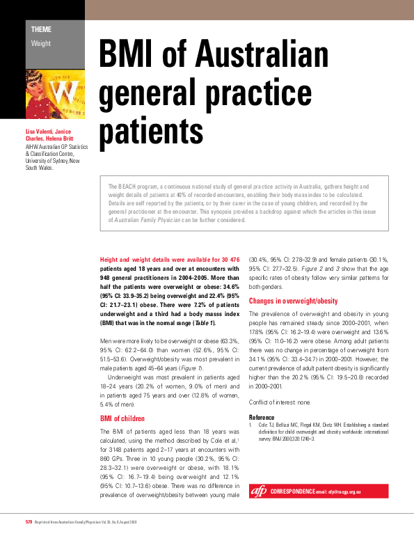 Pdf Bmi Of Australian General Practice Patients Helena Britt Academia Edu