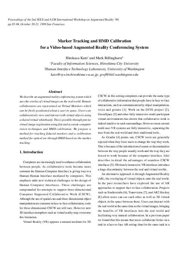 (PDF) Marker tracking and hmd calibration for a video-based augmented ...