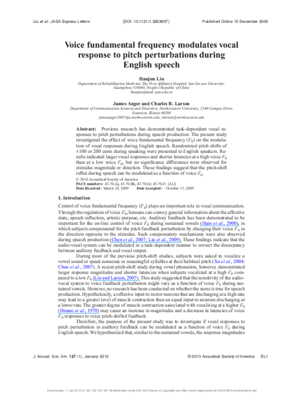(PDF) Voice fundamental frequency modulates vocal response to pitch