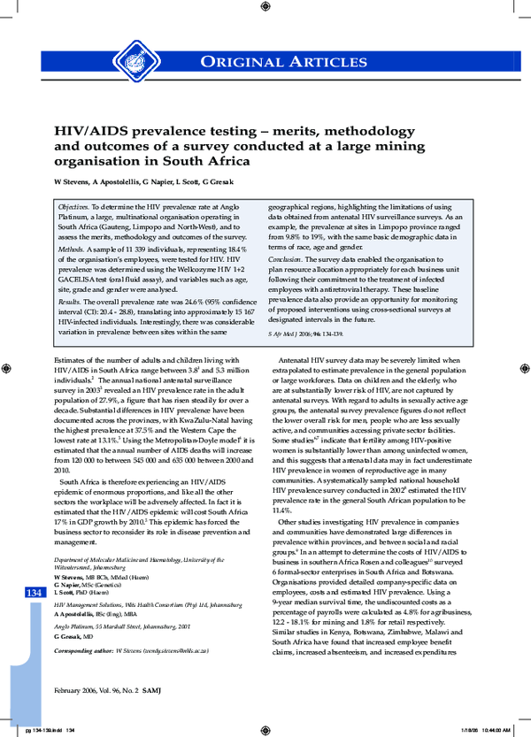 (PDF) HIV/AIDS prevalence testing--merits, methodology and outcomes of ...