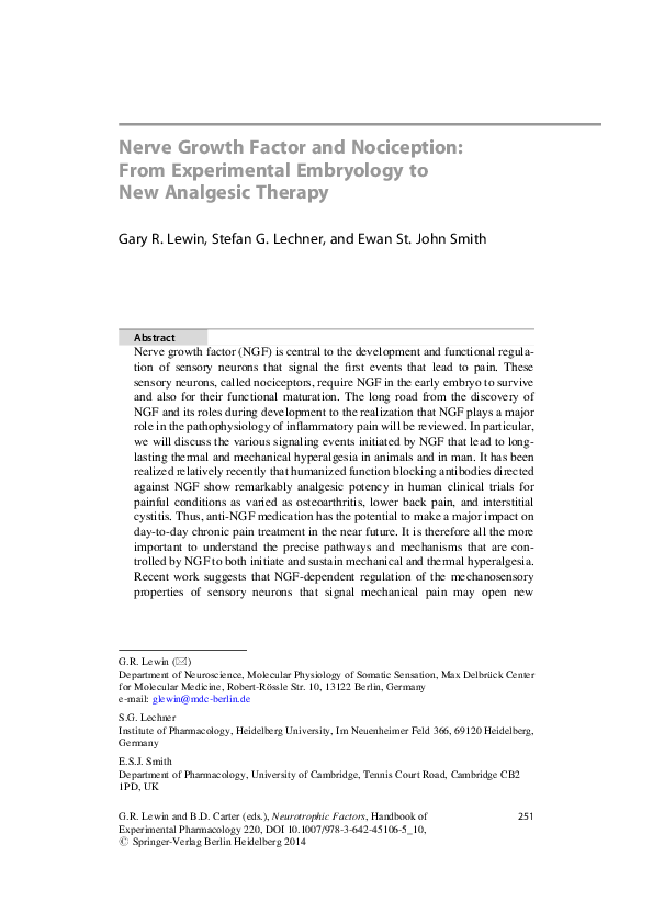 (PDF) Nerve growth factor and nociception: from experimental embryology ...