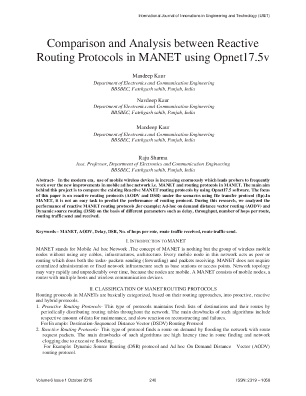 (PDF) Comparison and Analysis between Reactive Routing Protocols in ...