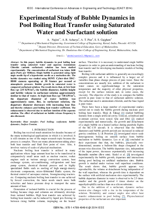 (PDF) Experimental study of bubble dynamics in pool boiling heat ...