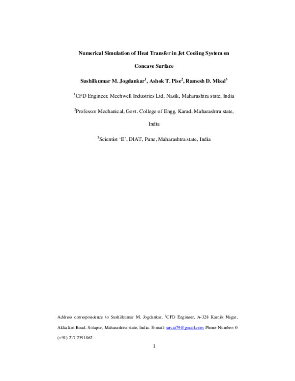 (PDF) Numerical Simulation of Heat Transfer in Jet Cooling System on ...