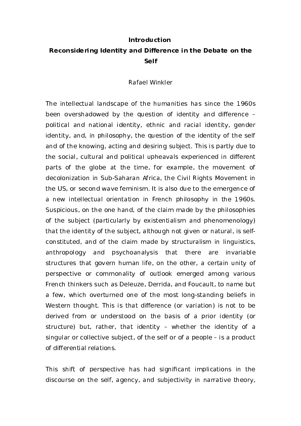 (DOC) Identity and Difference Contemporary Debates on the Self