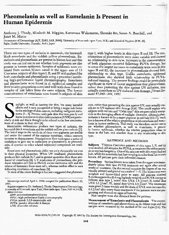 (PDF) Pheomelanin as well as Eumelanin Is Present in Human Epidermis