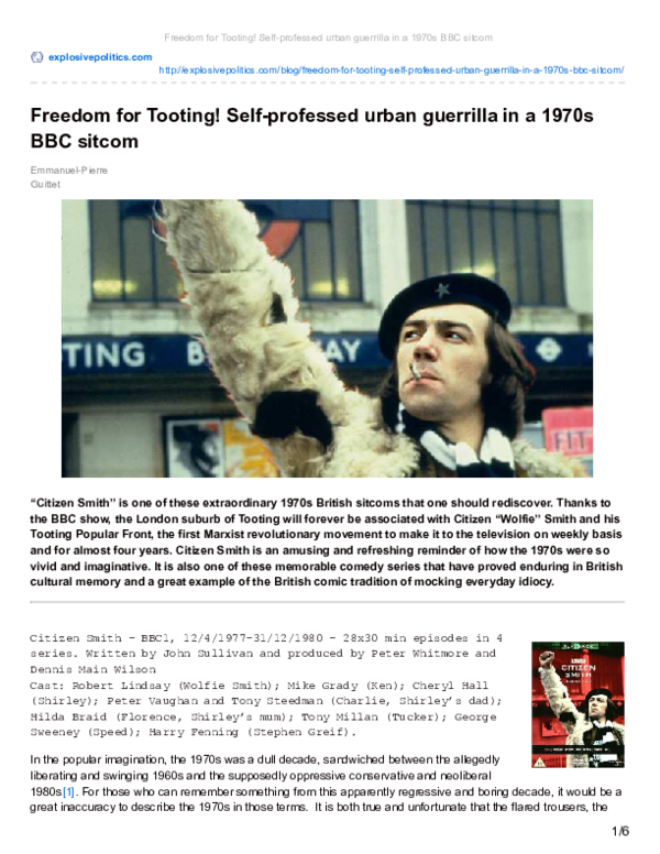 /'Tooting Popular Front/' T-Shirt Inspired by Citizen Smith TPF, Wolfie Smith
