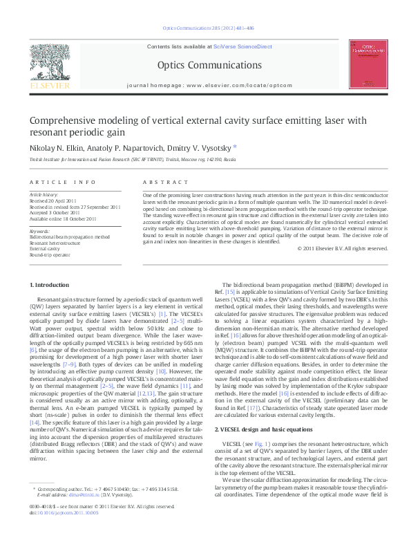 (PDF) Comprehensive modeling of vertical external cavity surface ...