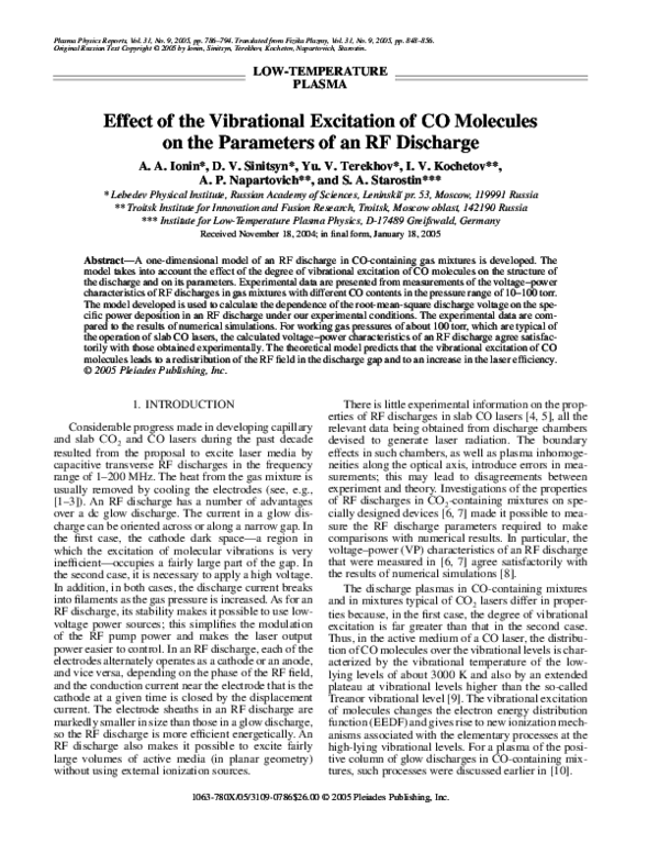 (PDF) Effect of the vibrational excitation of CO molecules on the ...