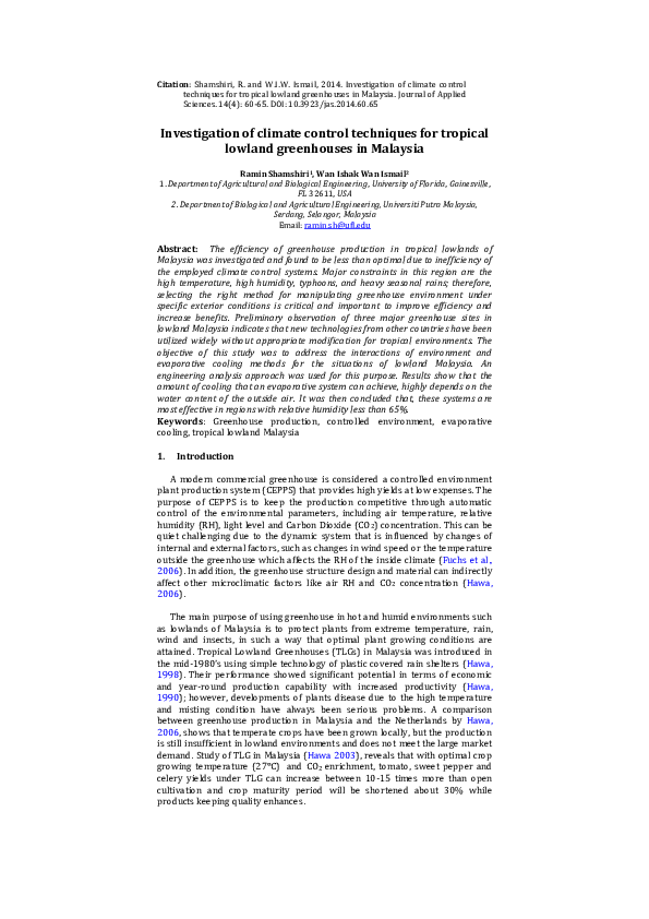 (PDF) Investigation of climate control techniques for tropical lowland