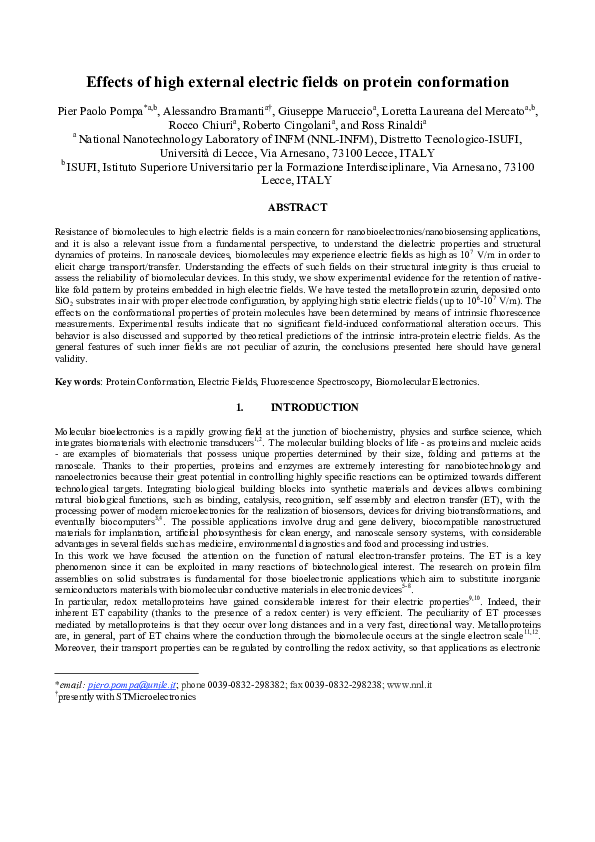 (PDF) Effects of high external electric fields on protein conformation