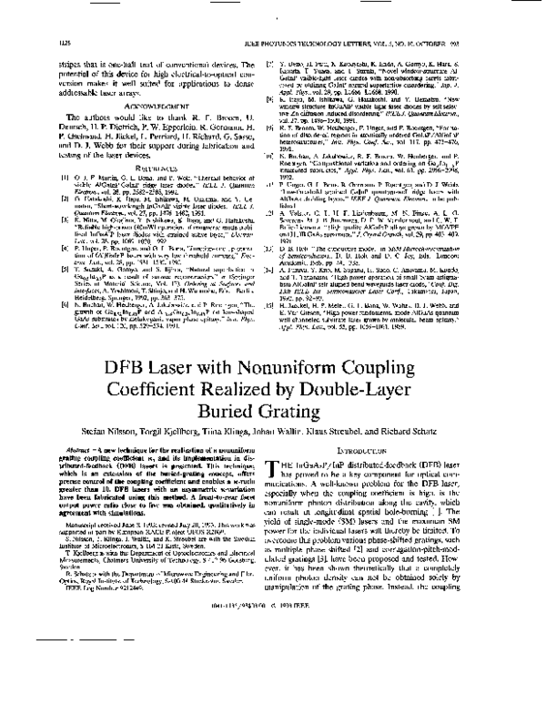 (PDF) DFB laser with nonuniform coupling coefficient realized by double