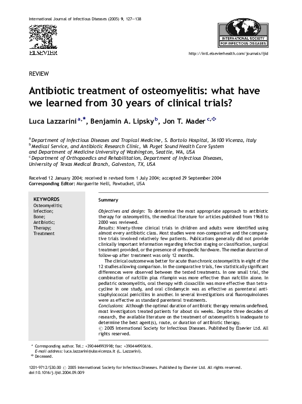 (PDF) Antibiotic treatment of osteomyelitis what have we learned from