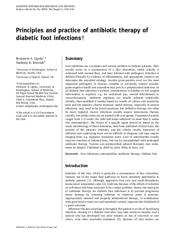 (PDF) Principles and practice of antibiotic therapy of diabetic foot