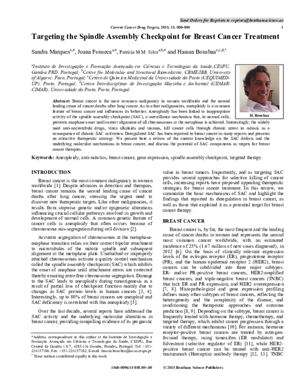 (PDF) Targeting the Spindle Assembly Checkpoint for Breast Cancer