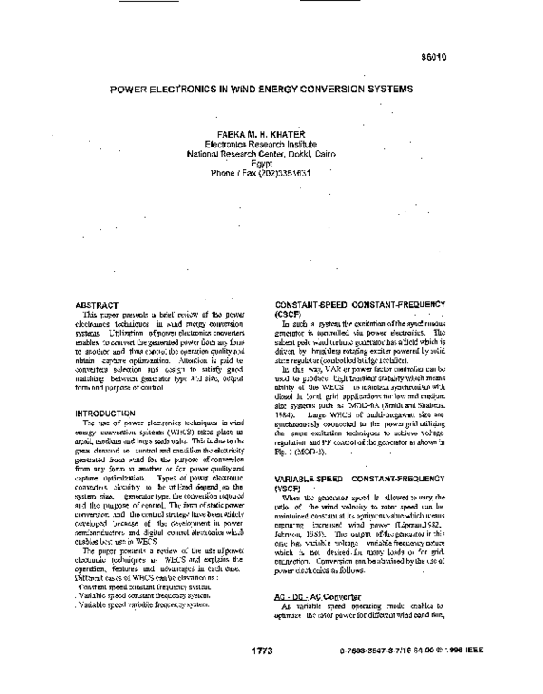 (PDF) Power electronics in wind energy conversion systems