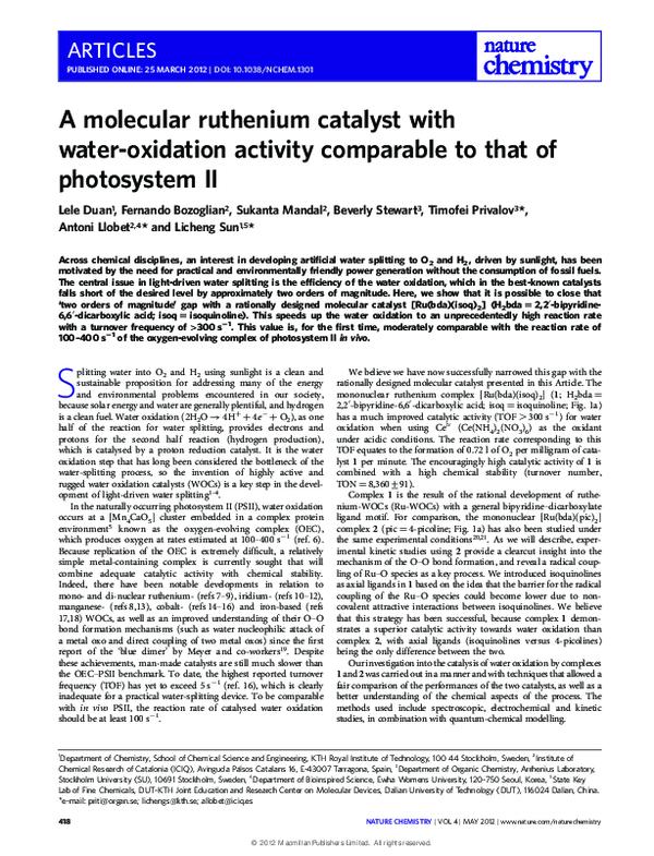(PDF) A molecular ruthenium catalyst with water-oxidation activity ...