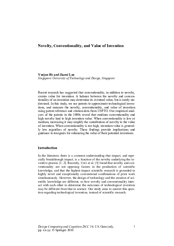 (PDF) Novelty, Conventionality, and Value of Invention Yuejun He