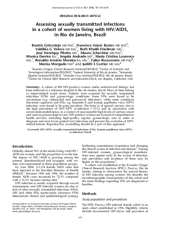 (PDF) Assessing sexually transmitted infections in a cohort of women living with HIV/AIDS, in