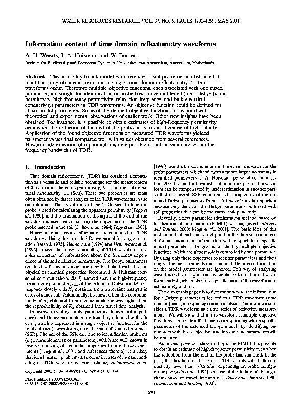 (PDF) Information content of time domain reflectometry waveforms
