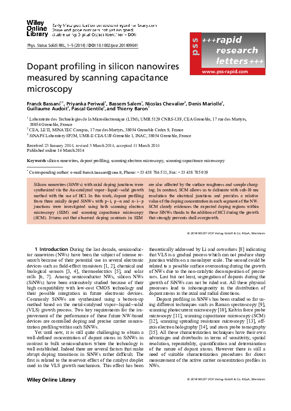 (PDF) Dopant profiling in silicon nanowires measured by scanning ...