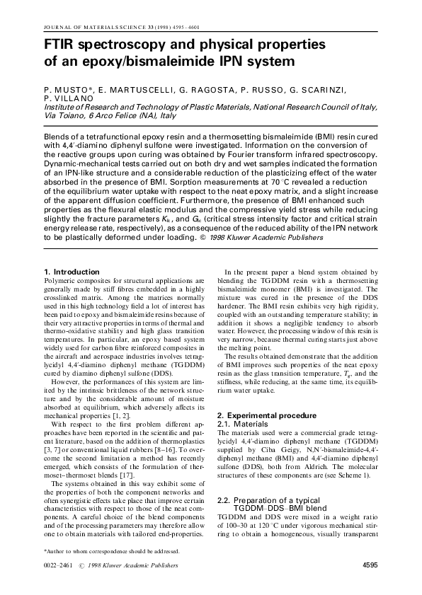 (PDF) FTIR spectroscopy and physical properties of an epoxy