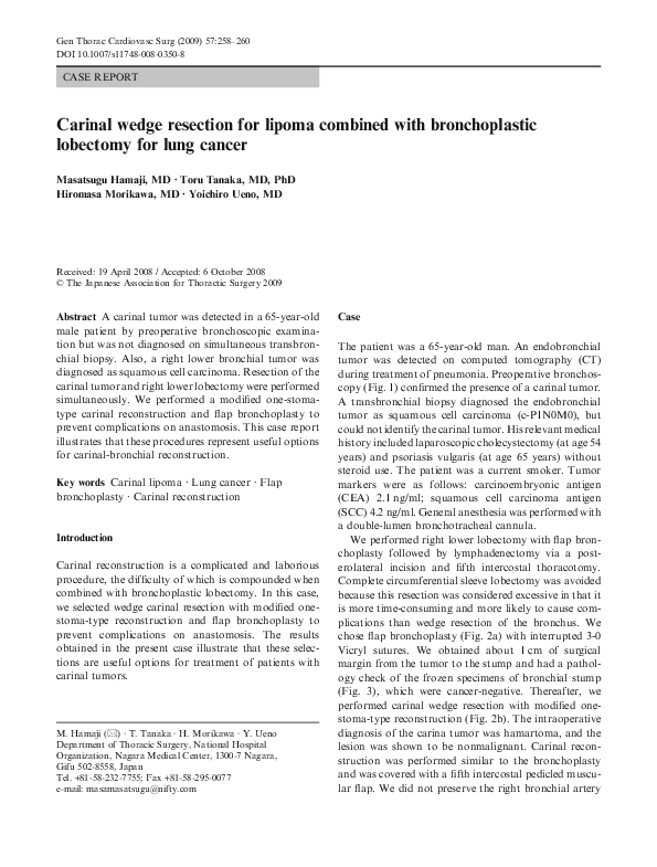 (PDF) Carinal wedge resection for lipoma combined with bronchoplastic ...