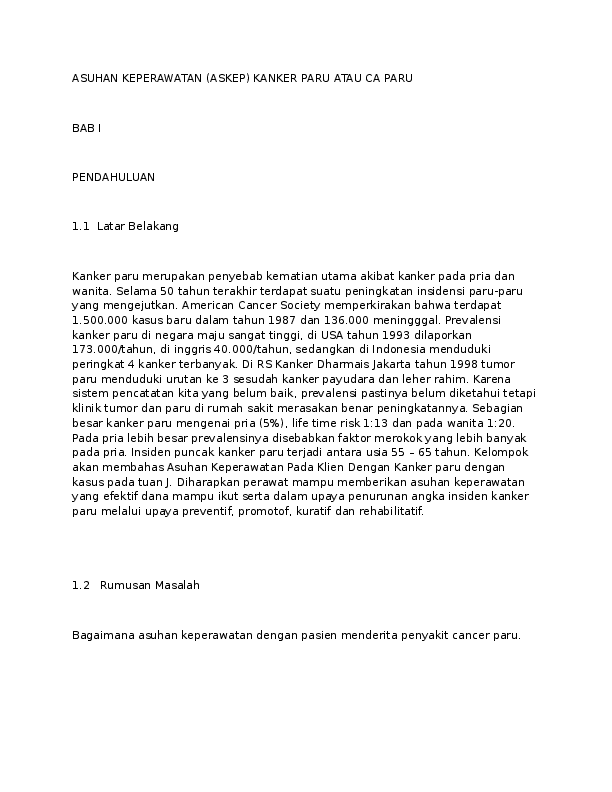 Doc Asuhan Keperawatan Askep Kanker Paru Atau Ca Paru Rian Andito Academia Edu