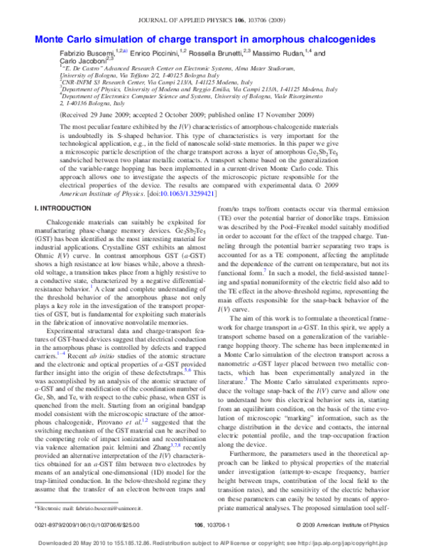 (PDF) Monte Carlo simulation of charge transport in amorphous chalcogenides