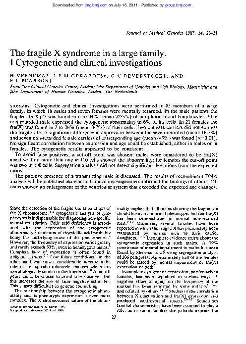 (PDF) The fragile X syndrome in a large family. I. Cytogenetic and ...