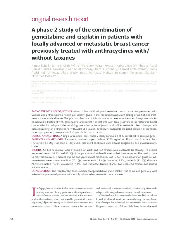 (PDF) A phase 2 study of the combination of gemcitabine and cisplatin ...