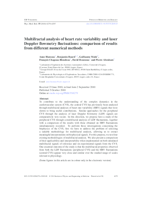 (PDF) Multifractal analysis of heart rate variability and laser Doppler ...