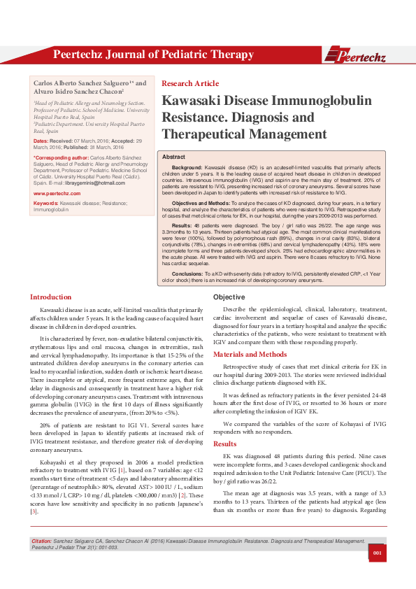 (PDF) Kawasaki Disease Immunoglobulin Resistance. Diagnosis and