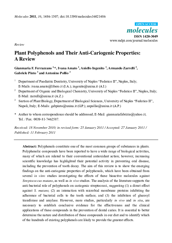 (PDF) Plant Polyphenols and Their Anti-Cariogenic Properties: A Review
