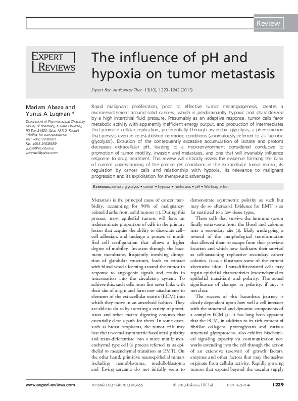 (PDF) The influence of pH and hypoxia on tumor metastasis