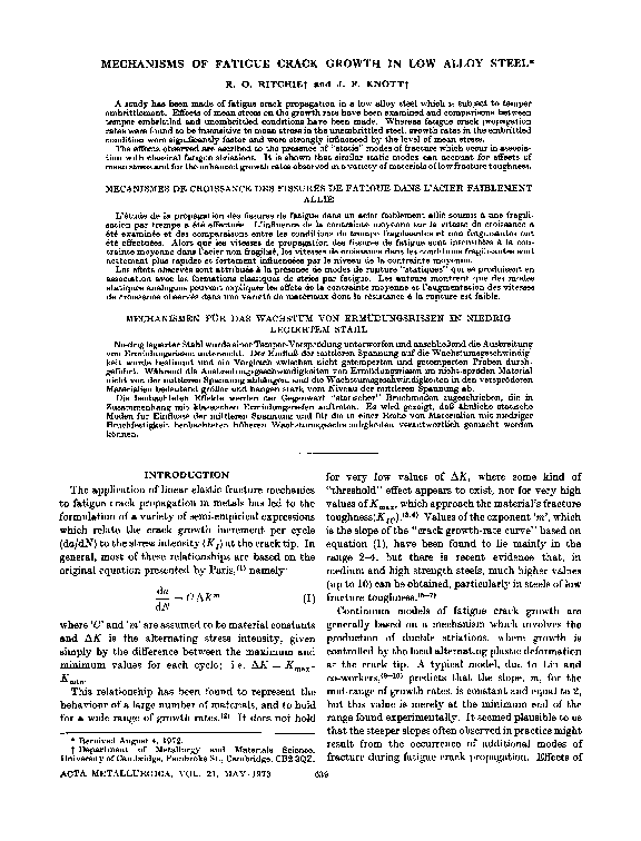 (PDF) Mechanisms of fatigue crack growth in low alloy steel