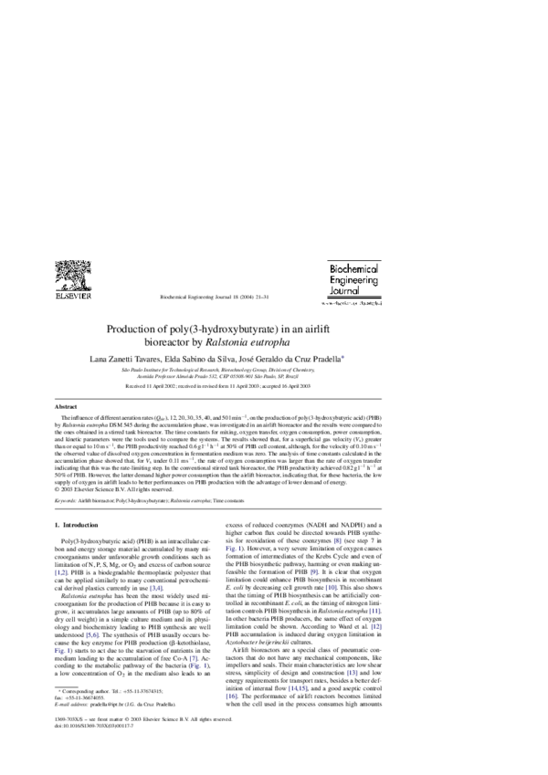 (PDF) Production of poly(3-hydroxybutyrate) in an airlift bioreactor by ...