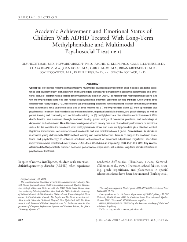 (PDF) Academic Achievement and Emotional Status of Children With ADHD ...