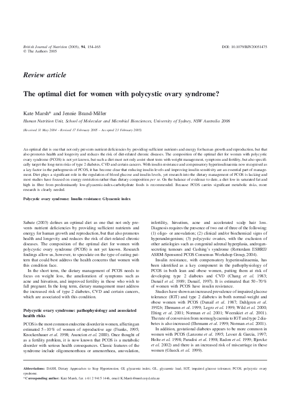 (PDF) The optimal diet for women with polycystic ovary syndrome?