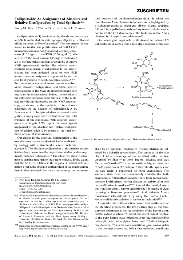 (PDF) Callipeltoside A: Assignment of Absolute and Relative ...