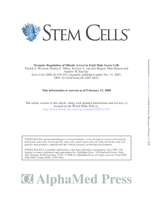 (PDF) Dynamic Regulation of Mitotic Arrest in Fetal Male Germ Cells