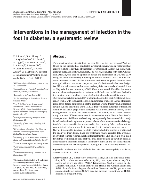 Interventions in the management of infection in the foot in diabetes a