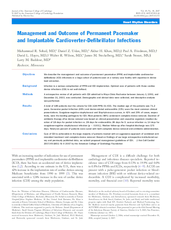 (PDF) Management and Outcome of Permanent Pacemaker and Implantable ...