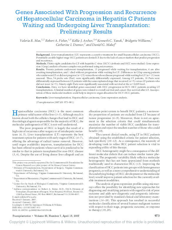 (PDF) Genes Associated With Progression and Recurrence of ...