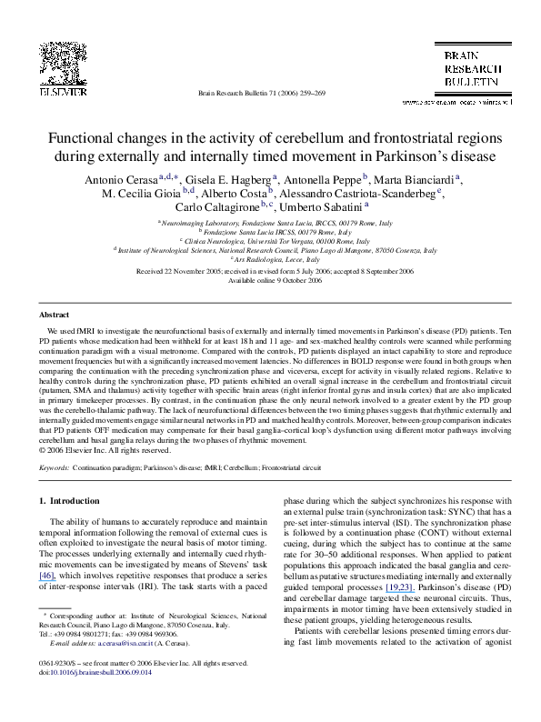 (PDF) Functional changes in the activity of cerebellum and ...