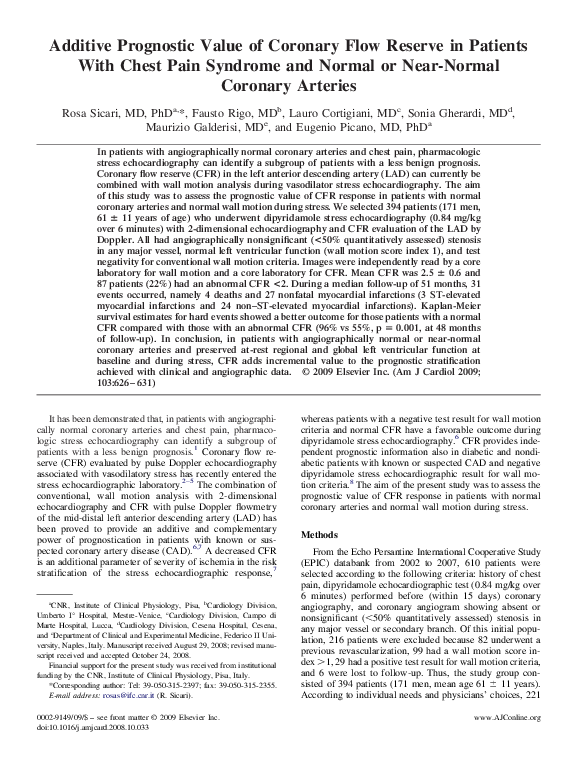 (PDF) Additive Prognostic Value of Coronary Flow Reserve in Patients ...